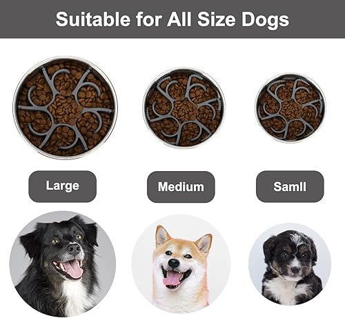 Miniatura 4 de Dog Slow Feeder Bowls Silicone Spiral Pet Food Feeder Insert to Slow Down Eating for Large Medium Small Breed Dogs Perfect with Stainless Steel Gris