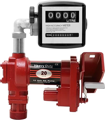 Miniatura 7 de Bomba de transferencia de combustible de 20GPM 12V DC Bomba de gasolina con kit de boquilla para gas diesel queroseno rojo con medidor de flujo