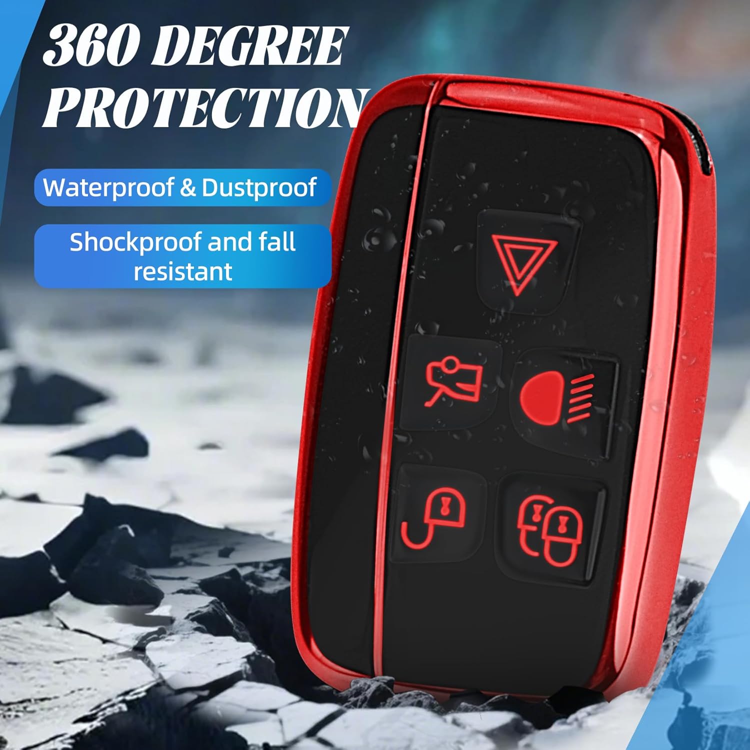 for Range Rover Key Fob Cover with Car Keychain ,Soft TPU Car Key Case Compatible with LR4 Sport Evoque for Jaguar XF XJ XJL F-pace, 5 Buttons for Jaguar Key Cover - Image 5