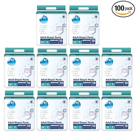 Glider Adult Diaper Pants MEDIUM with WETNESS INDICATOR & SUPERIOR ABSORBENCY (15-44 Inch, 40-115 cm) (Pack of 10 (100 Count))