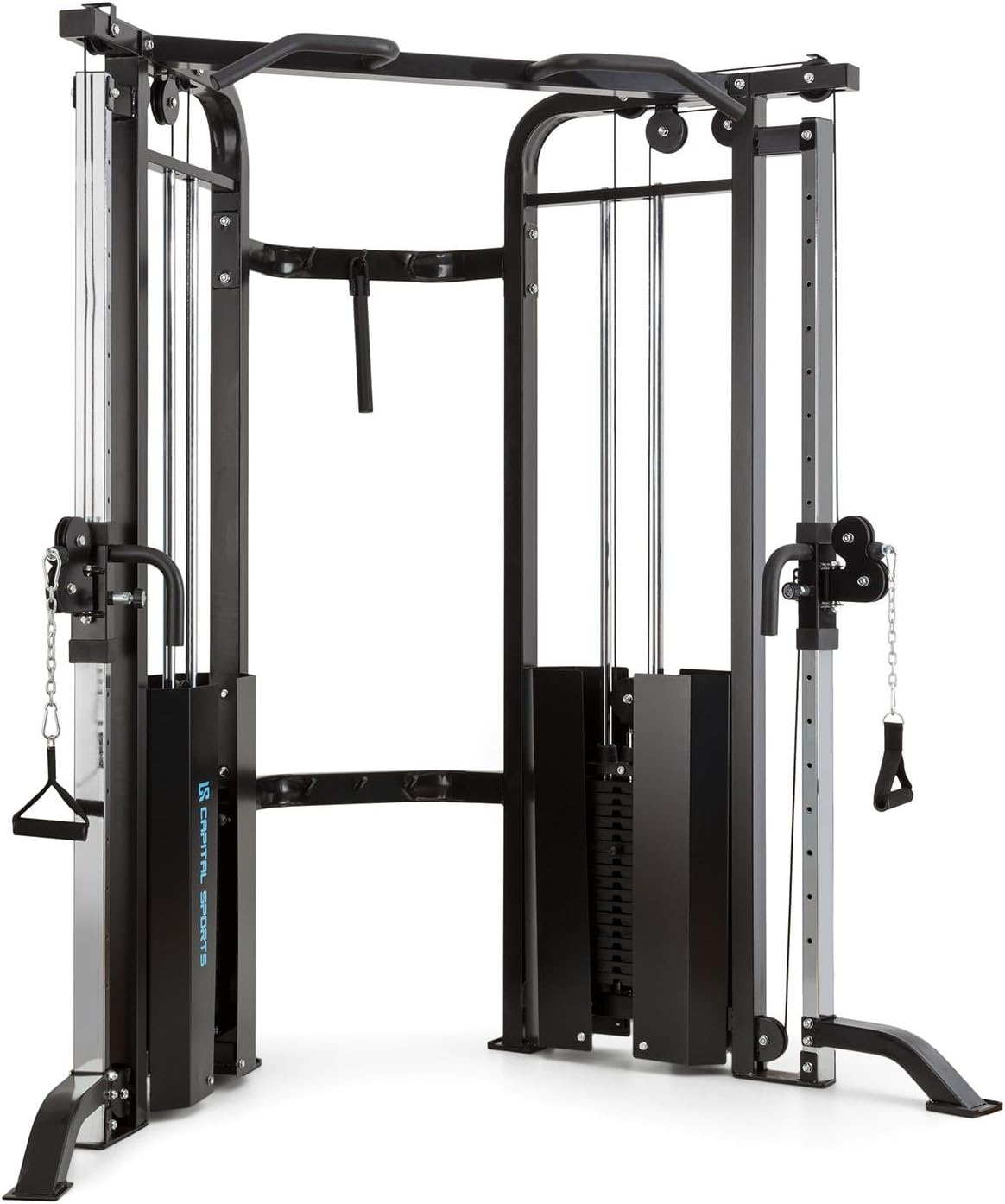 Capital Sports Xtrakter Cable Pull Station - Home Gym, Home Training, 2 x 90kg, Multifunctional, Adjustable, Numerous Exercise Possibilities, Solid Construction of Steel Square Tube, Black