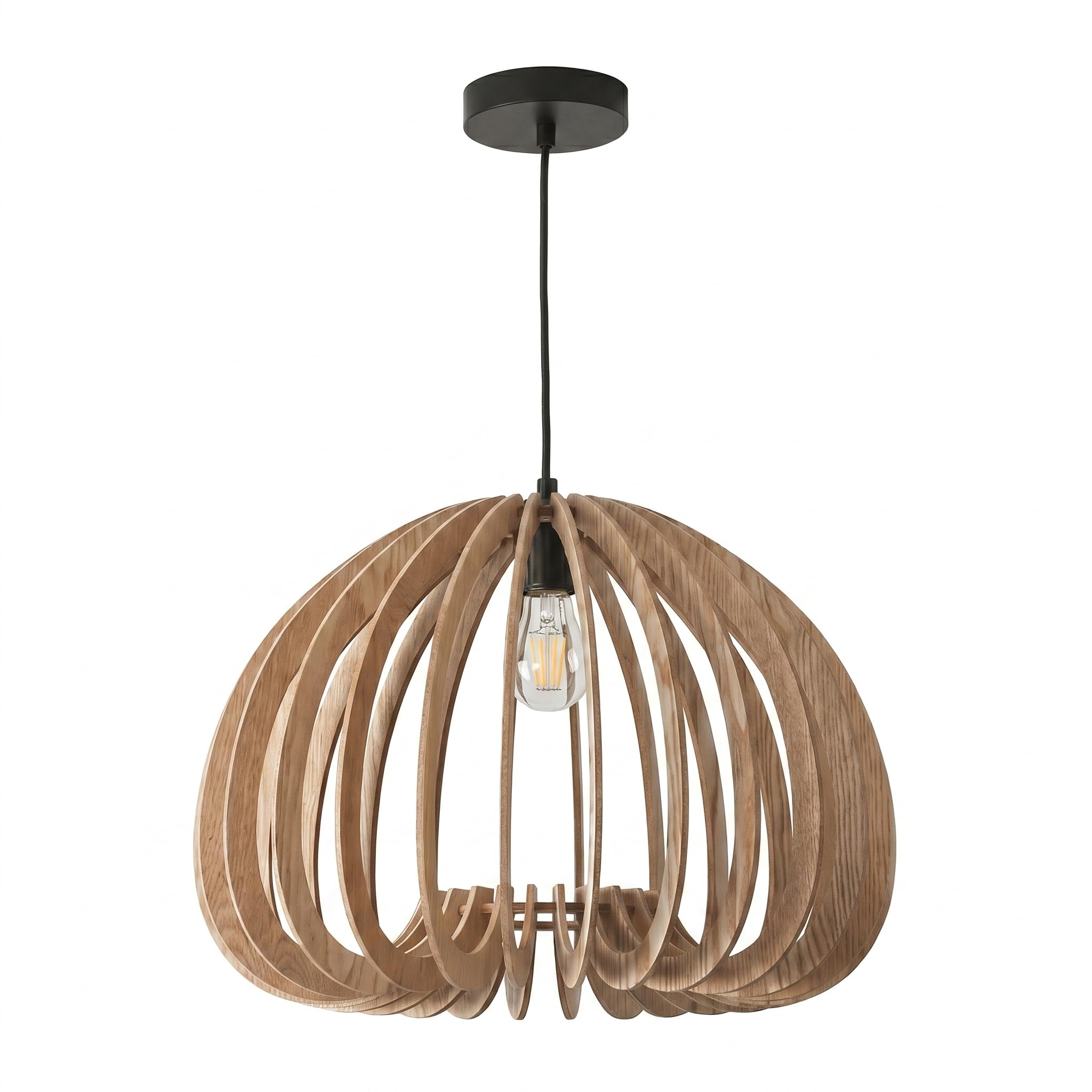 Barcelona LED Lámpara Colgante de Madera MARGE Ø45cm E27 – Diseño Nórdico Natural MDF, Altura Regulable, Luz Ambiental para Salón, Comedor y Dormitorio