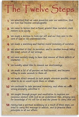 Póster vintage de 12 pasos con citas de alcohólicos anónimos, imágenes de drogas y alcohol, pinturas artísticas para pared, decoración del hogar,