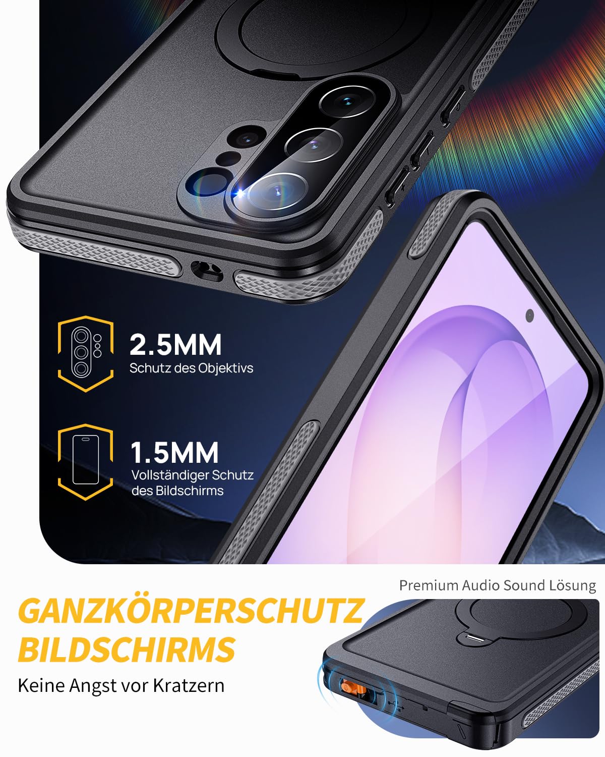 für Samsung Galaxy S26 Ultra 5G Hülle Wasserdicht mit Ringhalterung Ständer, HandyHülle S26 Ultra IP68 wasserdichte 360 Schutzhülle,Stoßfest Outdoor Panzerhülle mit Displayschutz,Schwarz