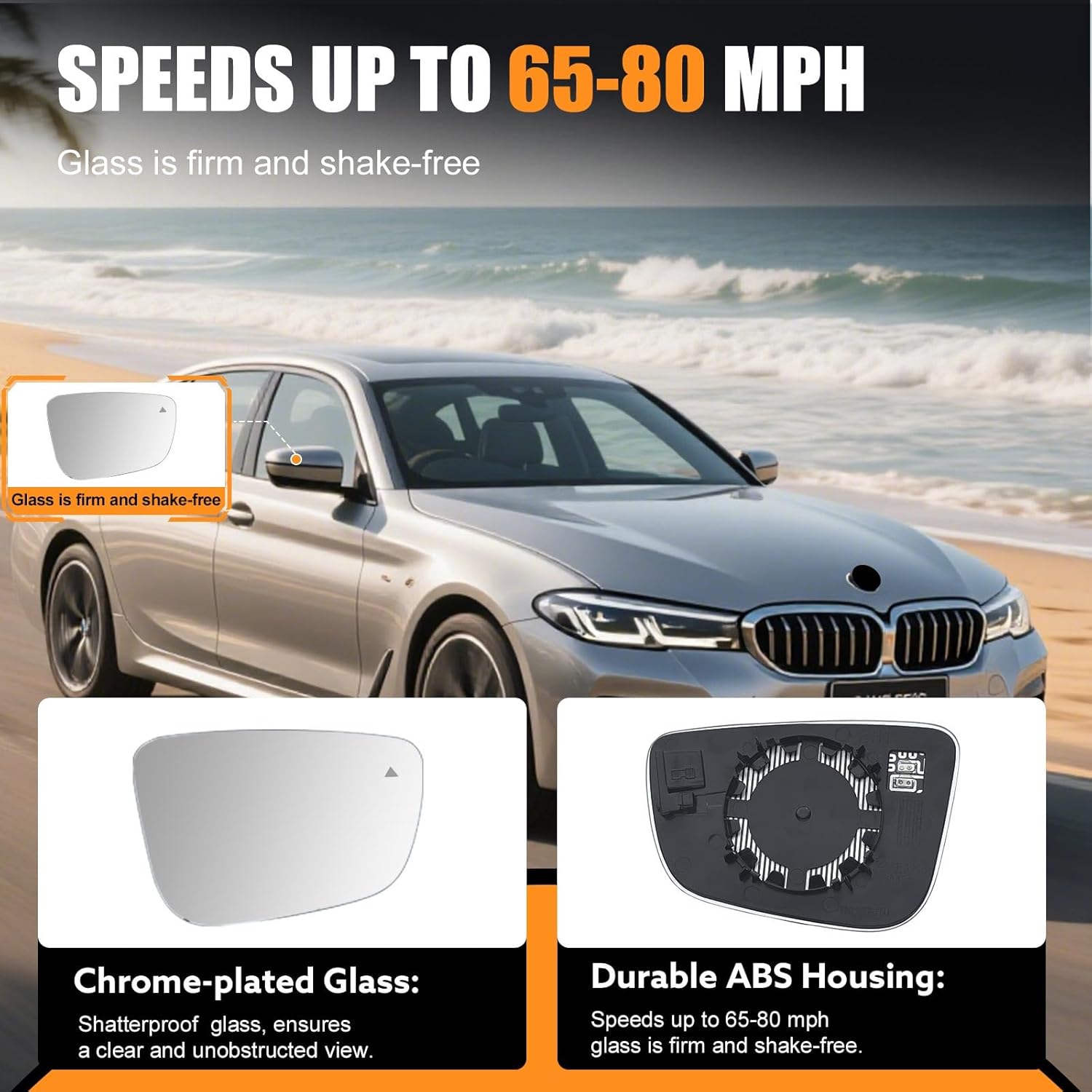 Passenger Side Mirror Glass Replacement for BMW G20 G28 2019 2020 2021 2022 2023 - Right Side Mirrors With Backing Plate, Power Heated, Blind Spot