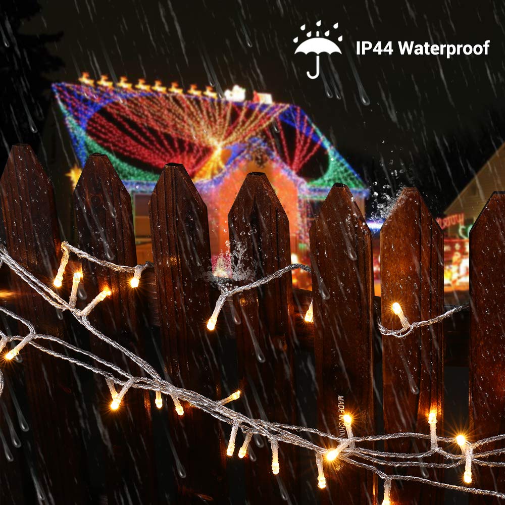 PhilzOps 20M 200 LED Catena di Luci Natale, Bianco Caldo & Colorato Stringa Luci Interno con Spina Timer 11 Modalità Impermeabile LED Luci per Esterno Natale Giardino Festa Nozze Festive, Cavo Verde