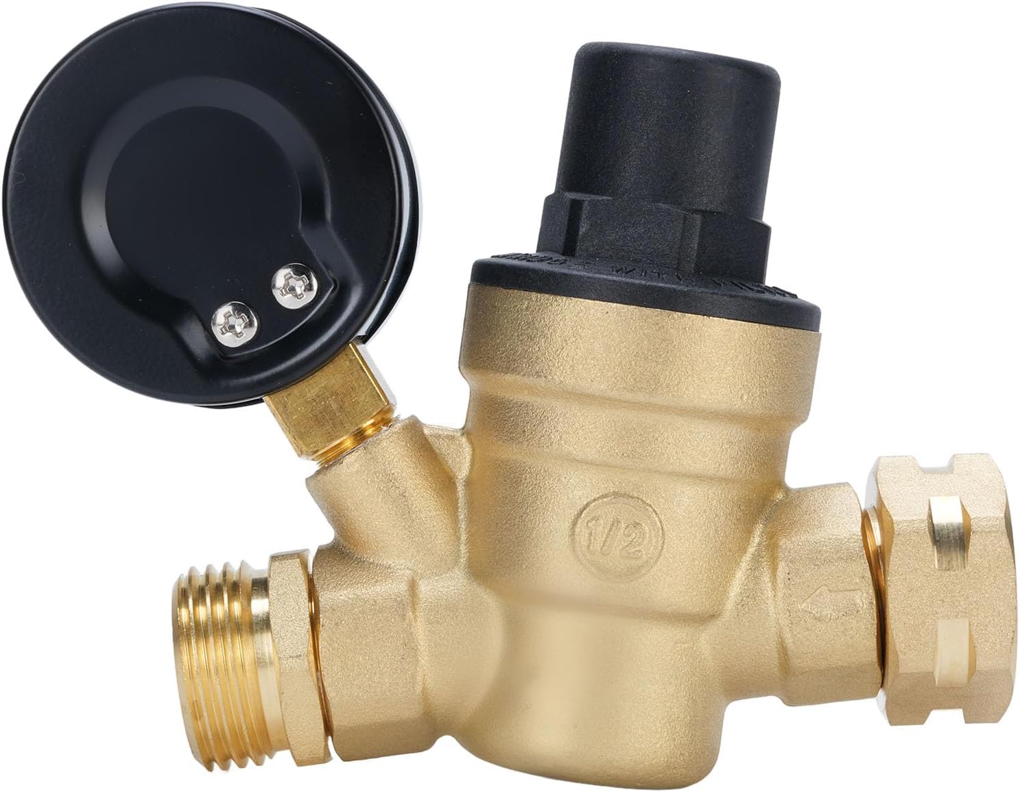 RV Water Pressure Regulator, Brass Free Adjustable Water Pressure Reducer Valve with, for RV Travel Trailer