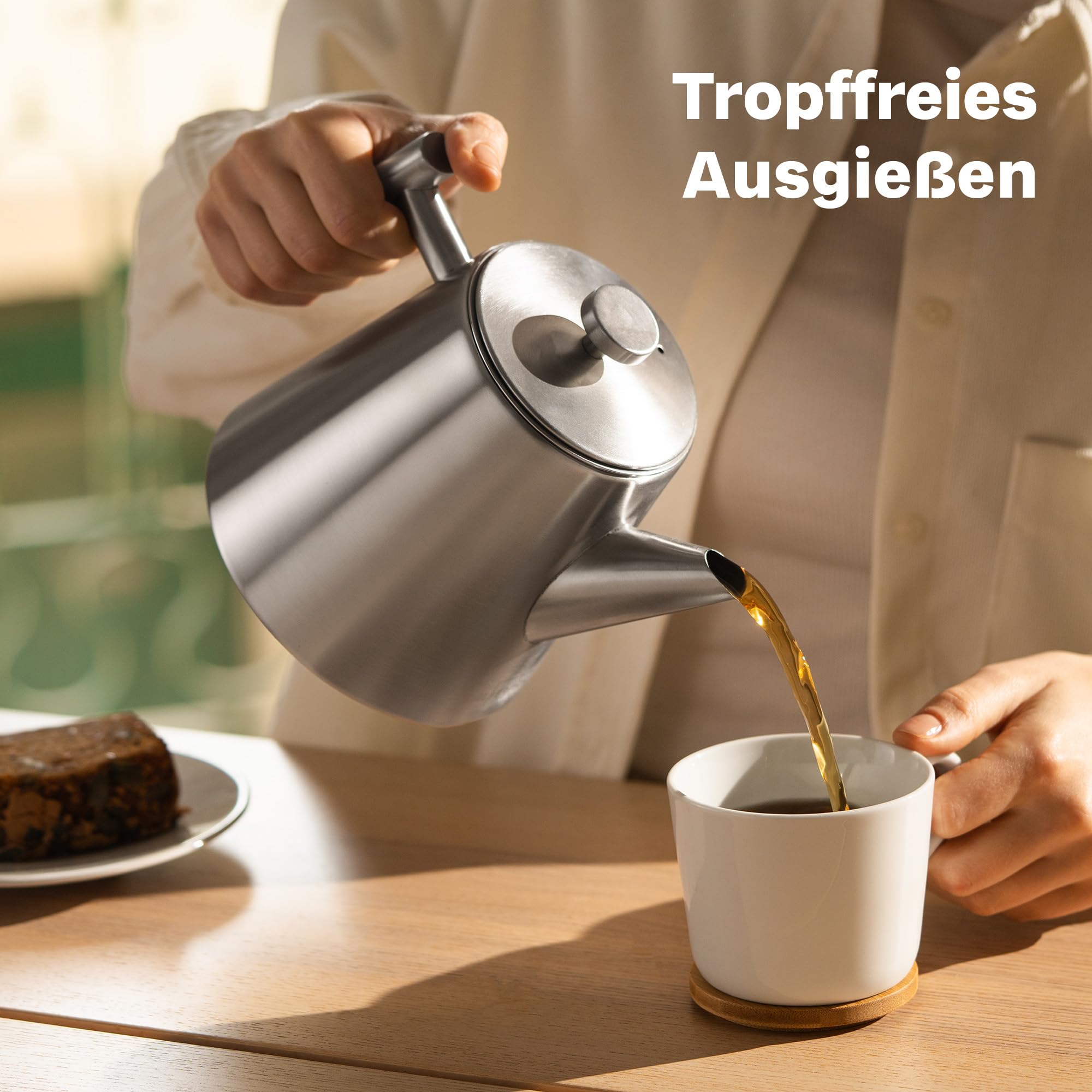 SILBERTHAL Teekanne mit Siebeinsatz (1L) Silber - Aus Edelstahl - Doppelwandige Kanne mit Deckel - Hält lange warm - Tee Geschenk