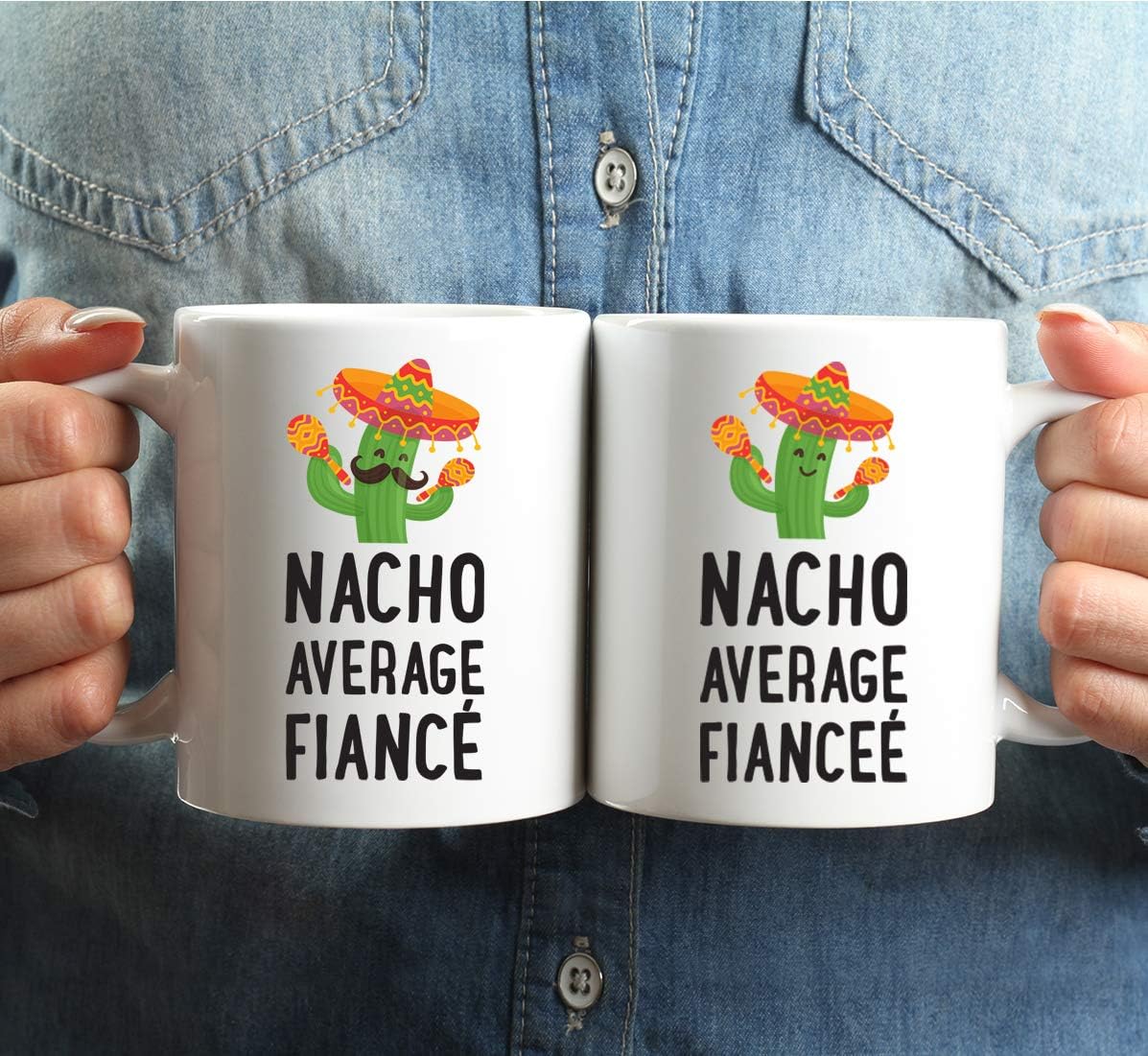 Andaz Press Funny Cactus Themed 11oz. Valentines Mug Couples Coffee Mug Gift, Nacho Average Fiancé Fianceé, 2-Pack, Mexican Fiesta Themed Novelty Anniversary Christmas Cup Gifts Ideas