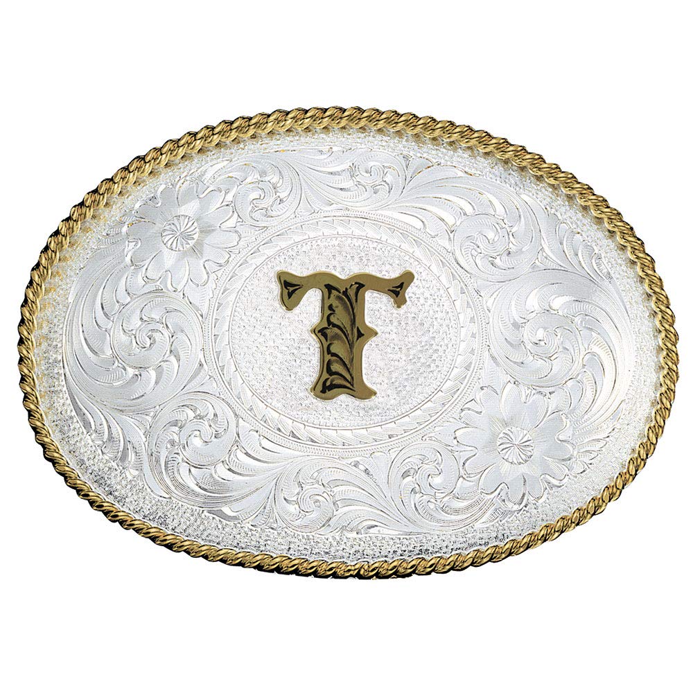 Montana Silversmiths Initial Engraved Gold Trim Western Belt Buckle