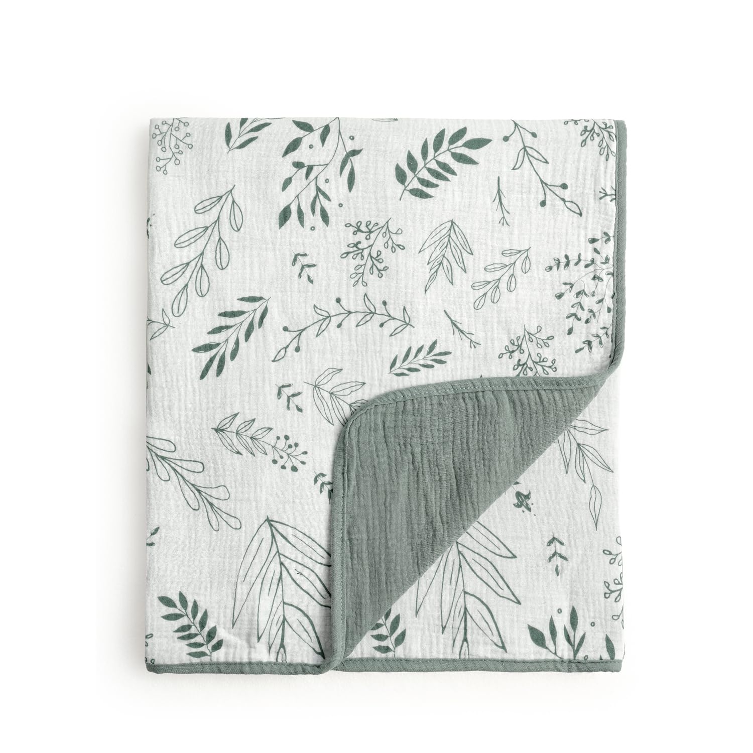 CREVENT 40''X40'' 100% Organic Cotton Muslin Baby Blanket for Newborns, Essential for Baby Shower Birthday Gift - Green Leaves 100X100cm