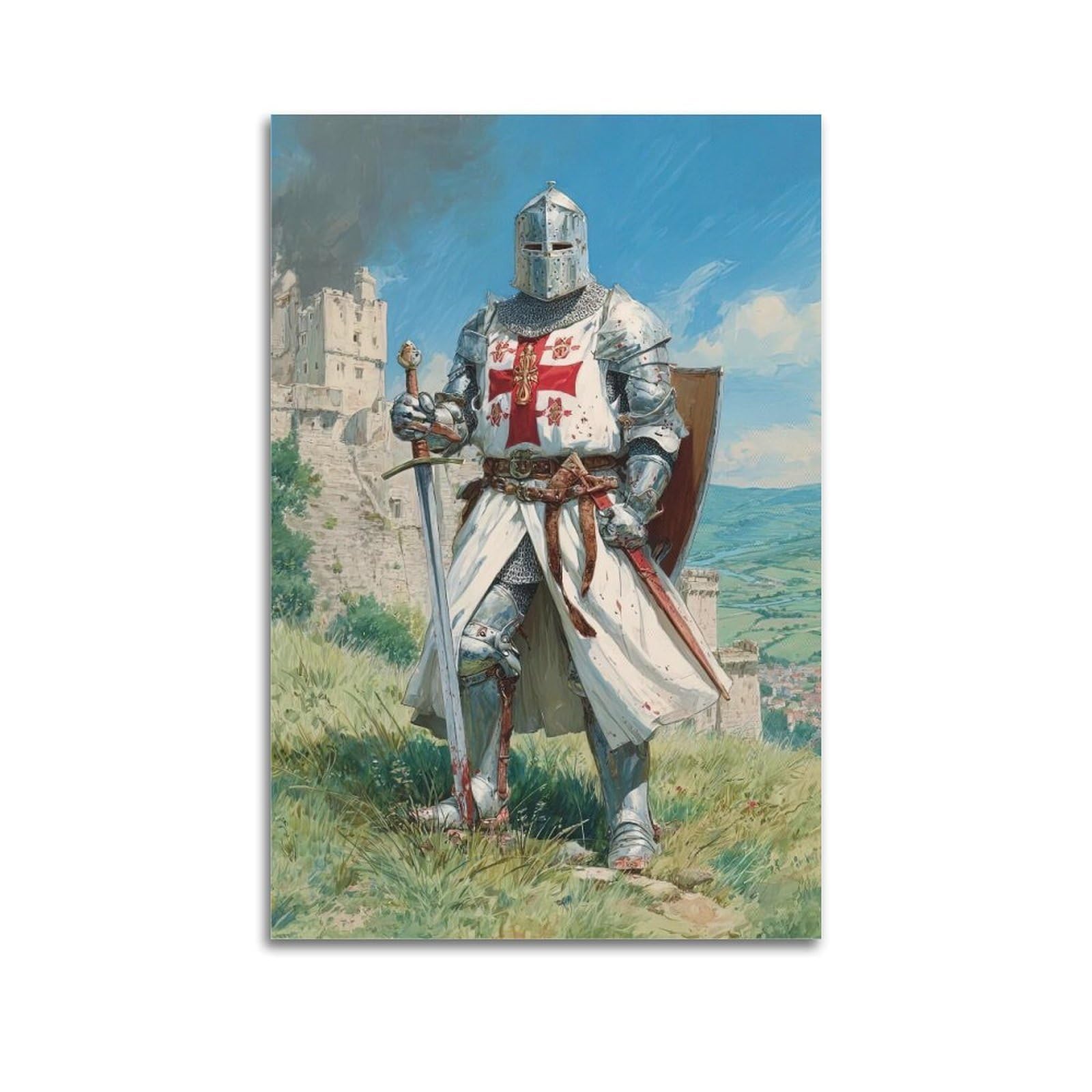 XKUGA Crusader Religious Poster Sacred Templar Knight Prayer Modern Decorative Canvas Prints - Ideal Wall Art for Family, Man Cave, Game Room, Boys & Girls Bedroom 16x24inch(40x60cm)