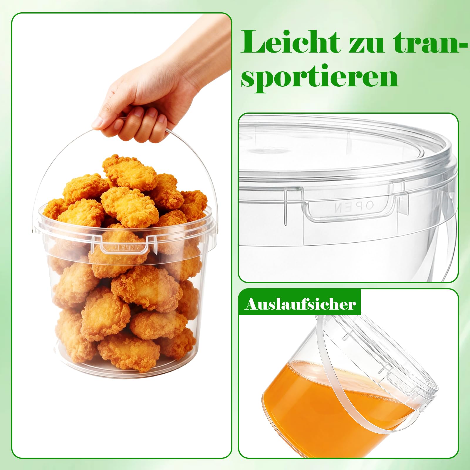 10 cubos con tapa de 5 l, cubos de plástico transparentes con tapa, cubos pequeños aptos para alimentos, recipientes de plástico reutilizables, caja de plástico