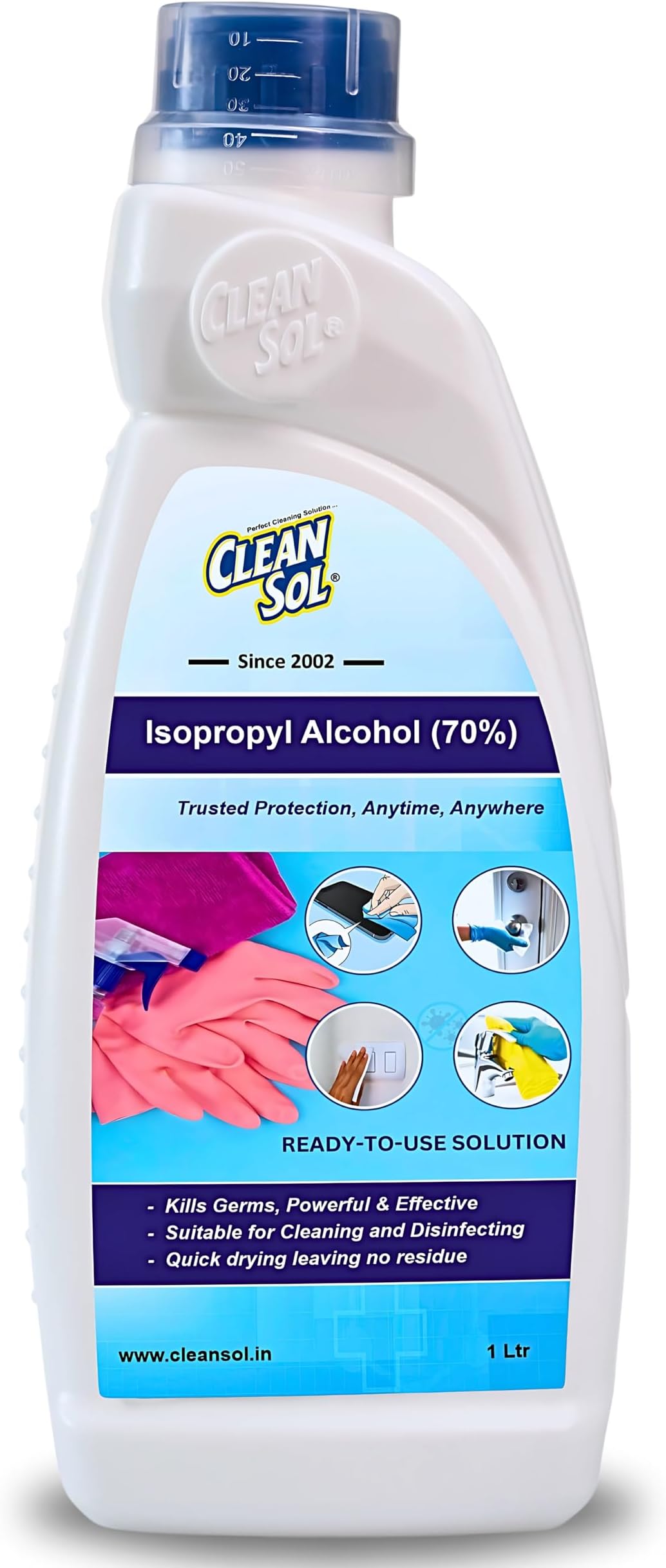 Cleansol Isopropyl Alcohol For Cleaning 70% Solution – 1 Litre | Multipurpose Disinfectant Liquid for Surface, Equipment Sanitization