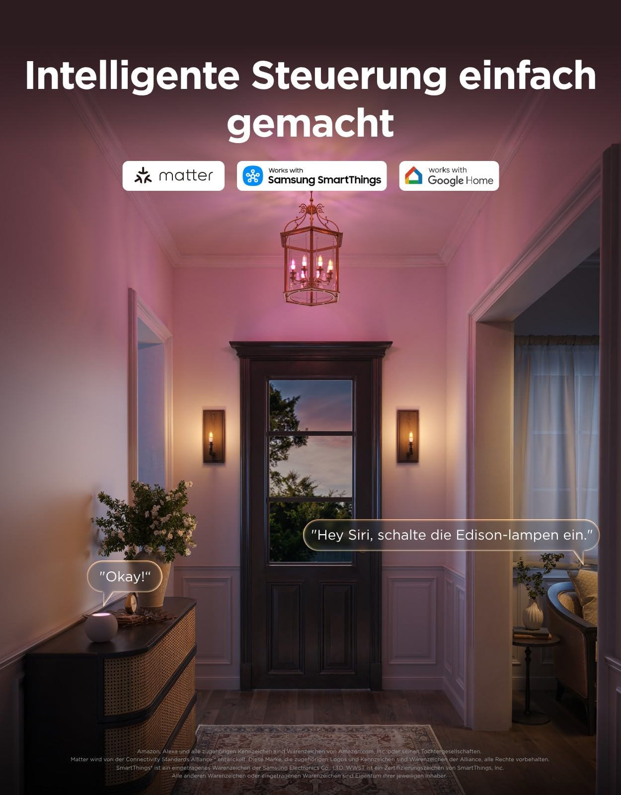 Govee Smart Edison Glühbirne E14, 300LM RGBWW Dimmbar Lampe B35, 2 Stück | Kompatibel mit Matter, Alexa, Google Assistant, COB dimmbar, 16 Millionen DIY-Farben, CRI 90, für Wohnzimmer und Kronleuchter