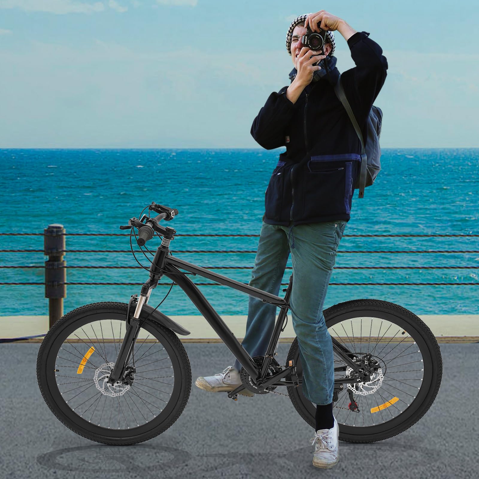 Bicicleta de montaña Dofanqing, bicicleta de alpinismo, bicicleta de hombre, cambio de 21 marchas, sillín ajustable, amortiguadores y frenos de disco, adecuada para viajes en todas las carreteras
