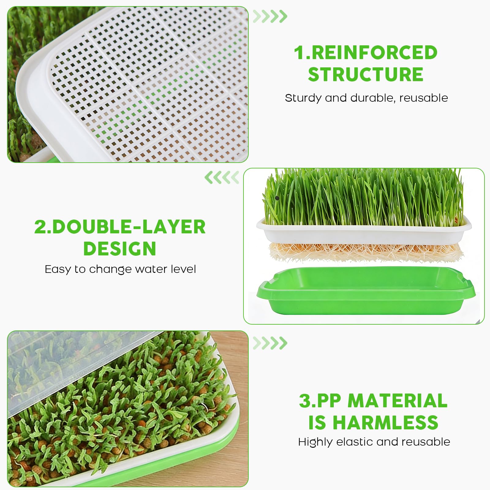 ZONJIE 5 bandejas para germinar brotes – Seed Sprouter Tray – Bandeja para germinar 32 cm x 25 cm Berro bandeja germinación bandeja para germinar microgreens, berros, frijol mungo, alfalfa, hierba de