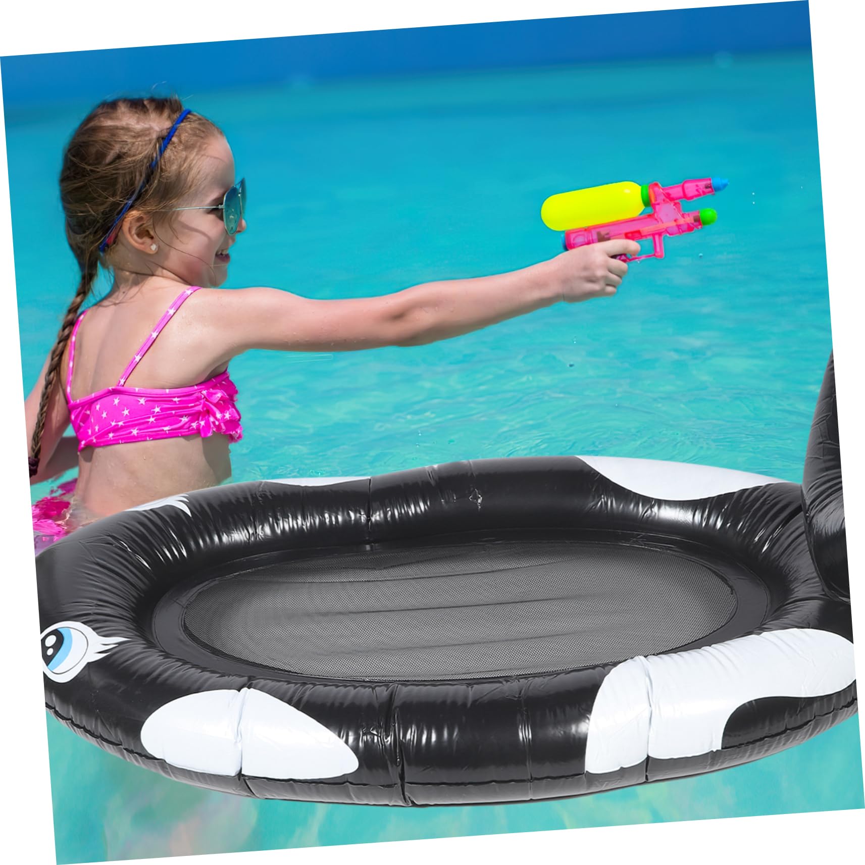 Hamaca Flotante para Piscina Plegable de Malla, Negro PVC, Adulto | Reclinable, Superficie Lisa, Diseño de Patrón Bonito, para Fiesta en Piscina