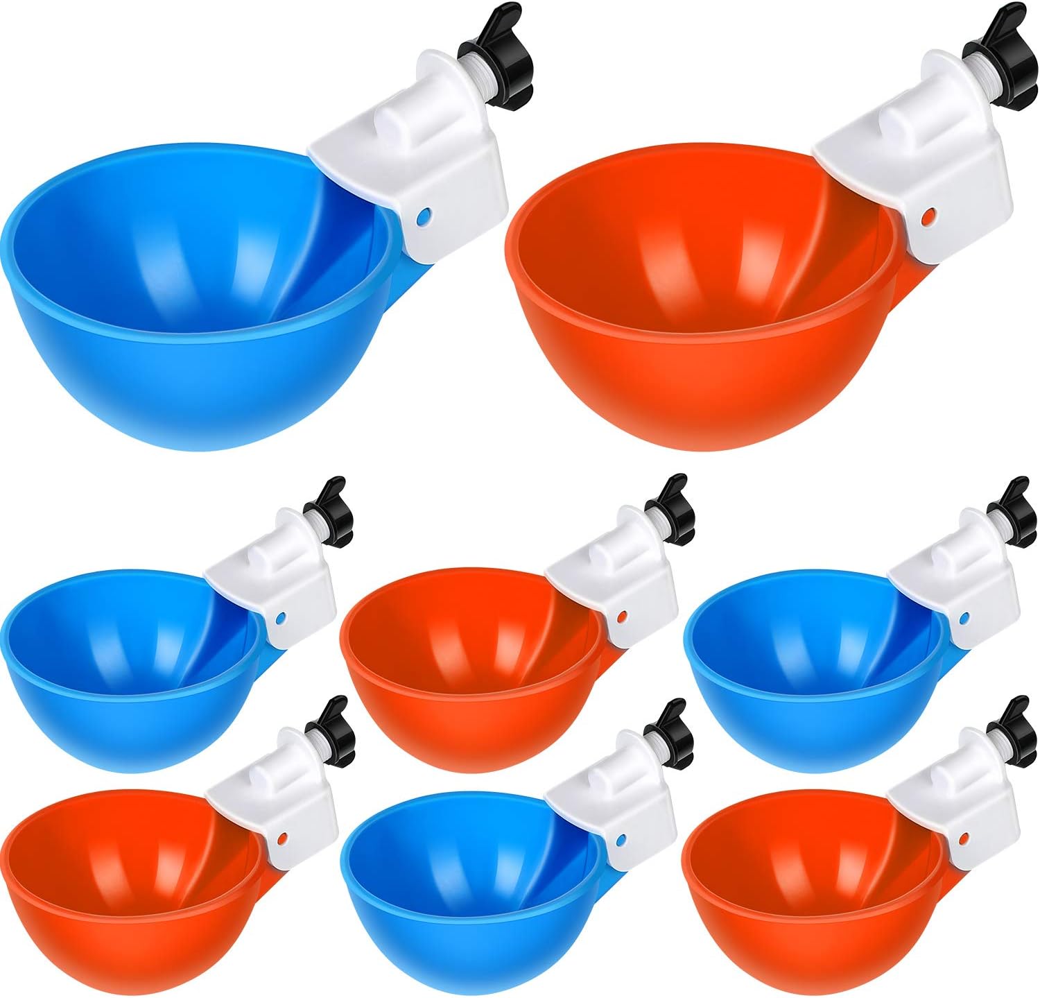 8 Pieces Chicken Waterers Chicken Water Cups Automatic Chicken Waterer Poultry Drinking Bowl 1/8 Inch Thread Watering Feeder Cups for Chickens Ducks Geese Turkeys and More (Orange, Blue)