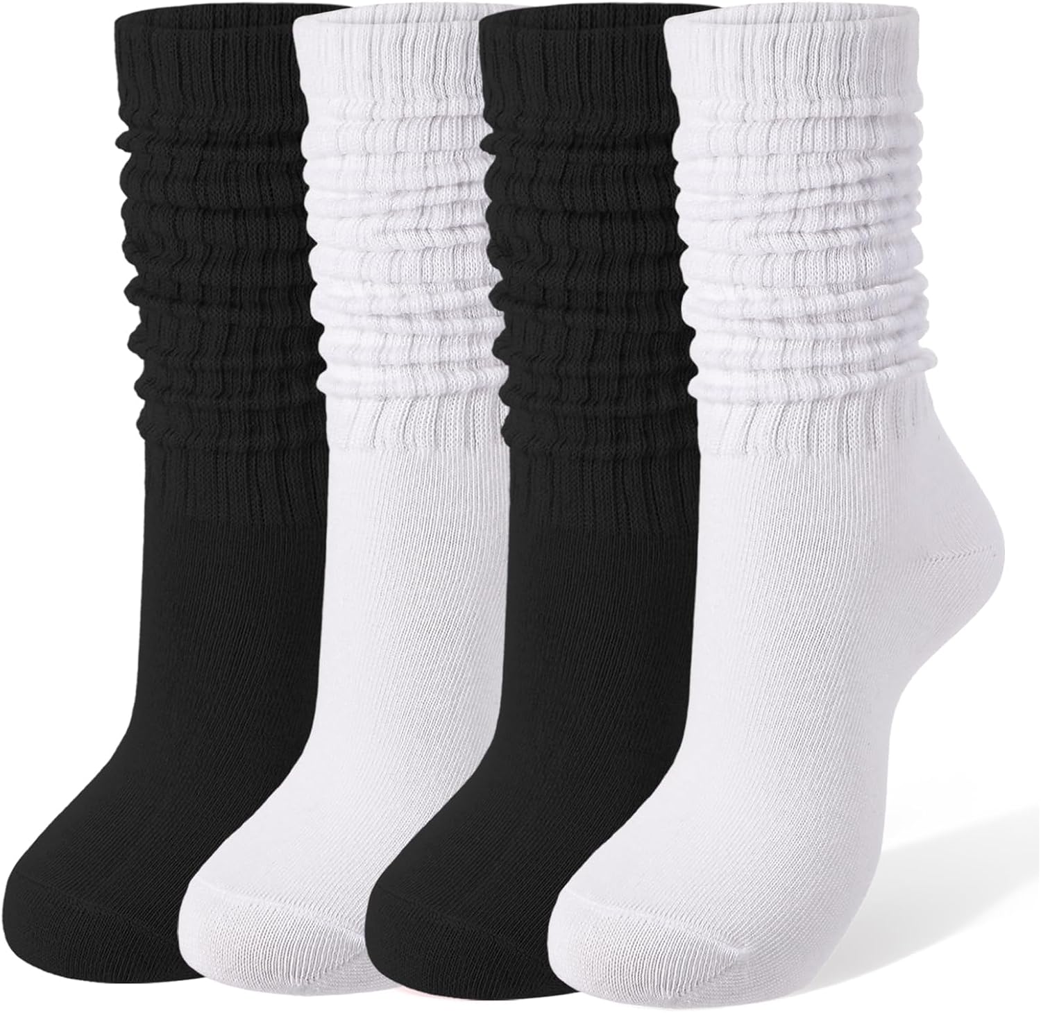Jspupifip 4 Pair Slouch Socks for Women Stacked Two Way Knit Sock | Soft Polyester Stacked Scrunch Socks with Two-Way Wear Design, 4 Pairs Retro Sock Set for Boots Casual Daily Outfits