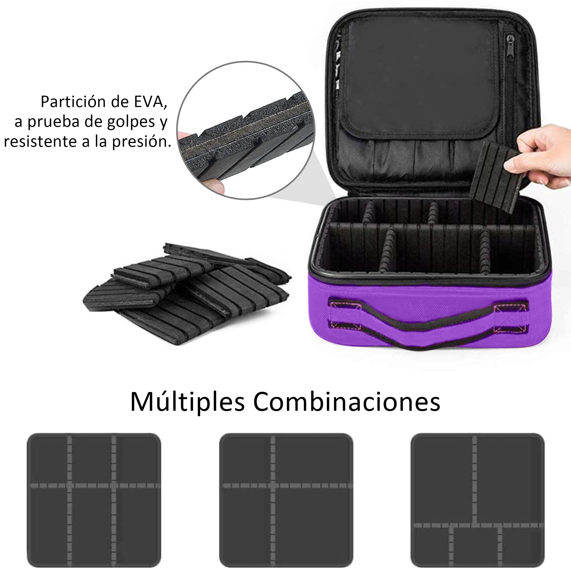 Portátil Bolsa de Maquillaje Mujer Organizador Bolso Cosmético Neceser Maquillaje Viaje Almacenamiento de Maquillaje Grande Estuches de Maquillaje Profesional Morado