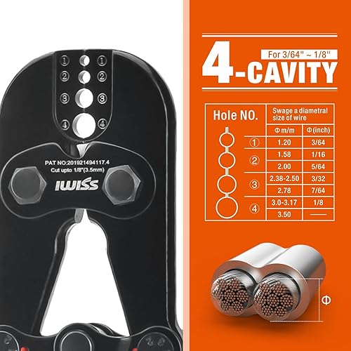 Miniatura 10 de IWISS Herramienta de prensado de cuerda de alambre para mangas ovaladas de aluminio mangas dobles manga de bucle de engarce de 364 pulgadas a 18