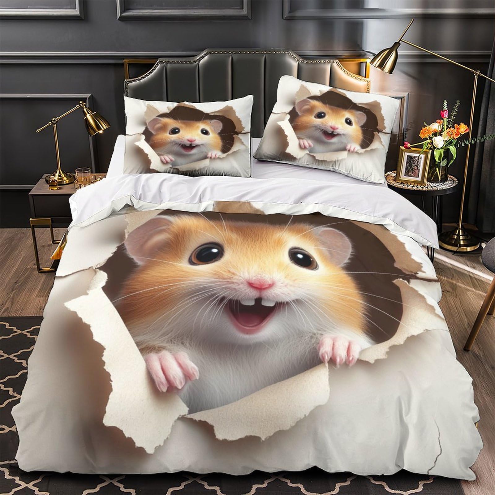 Linge de lit chat ninja 3D housse de couette 220x240 microfibre hypoallergique king