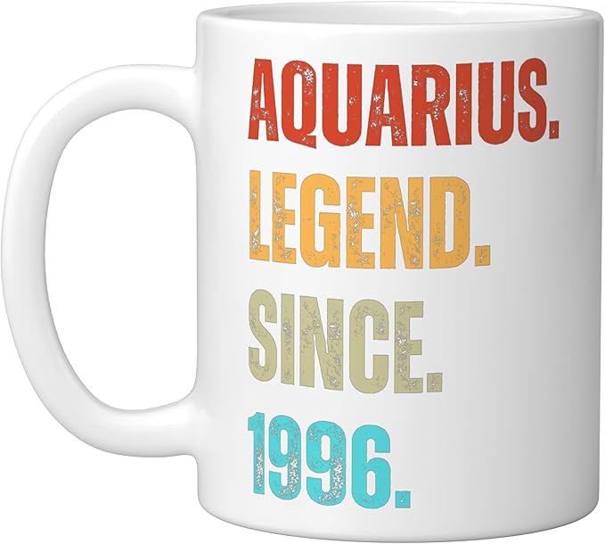 Aquarius Legend Since 1996 Retro Zodiac Sign Birthday Ceramic Mug, White