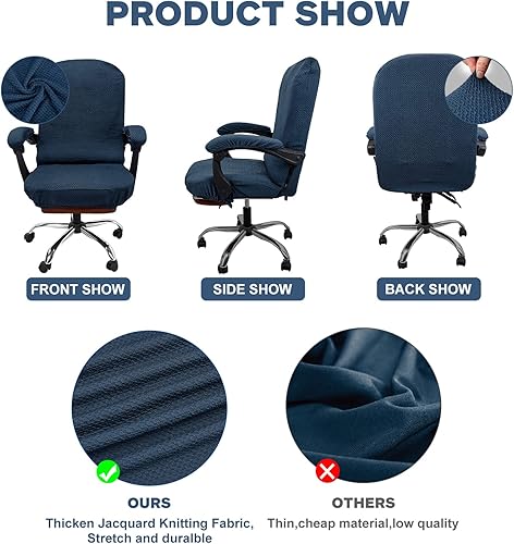 Miniatura 4 de NeColorLife Funda elástica para silla de oficina con fundas para reposabrazos, funda gruesa de jacquard a cuadros para silla de escritorio con