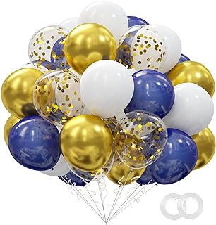 62pcs Gold Navy Blue Balloons Kit - 12 Inches Gold Blue Party Decoration Balloons for Graduation Baby Shower Birthday Party Decorations Favors