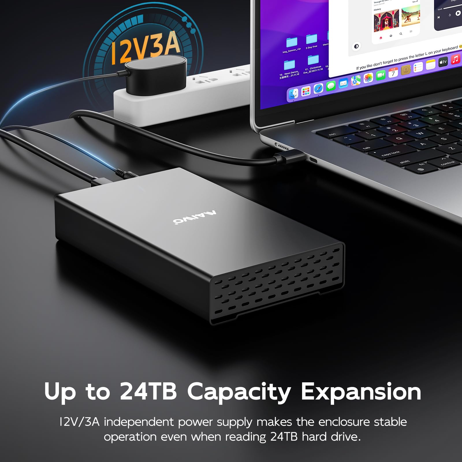 MAIWO Adaptateur USB 3.1 type C vers SATA pour disque dur externe 2,5/3,5" jusqu'à 18 To avec UASP sans outil