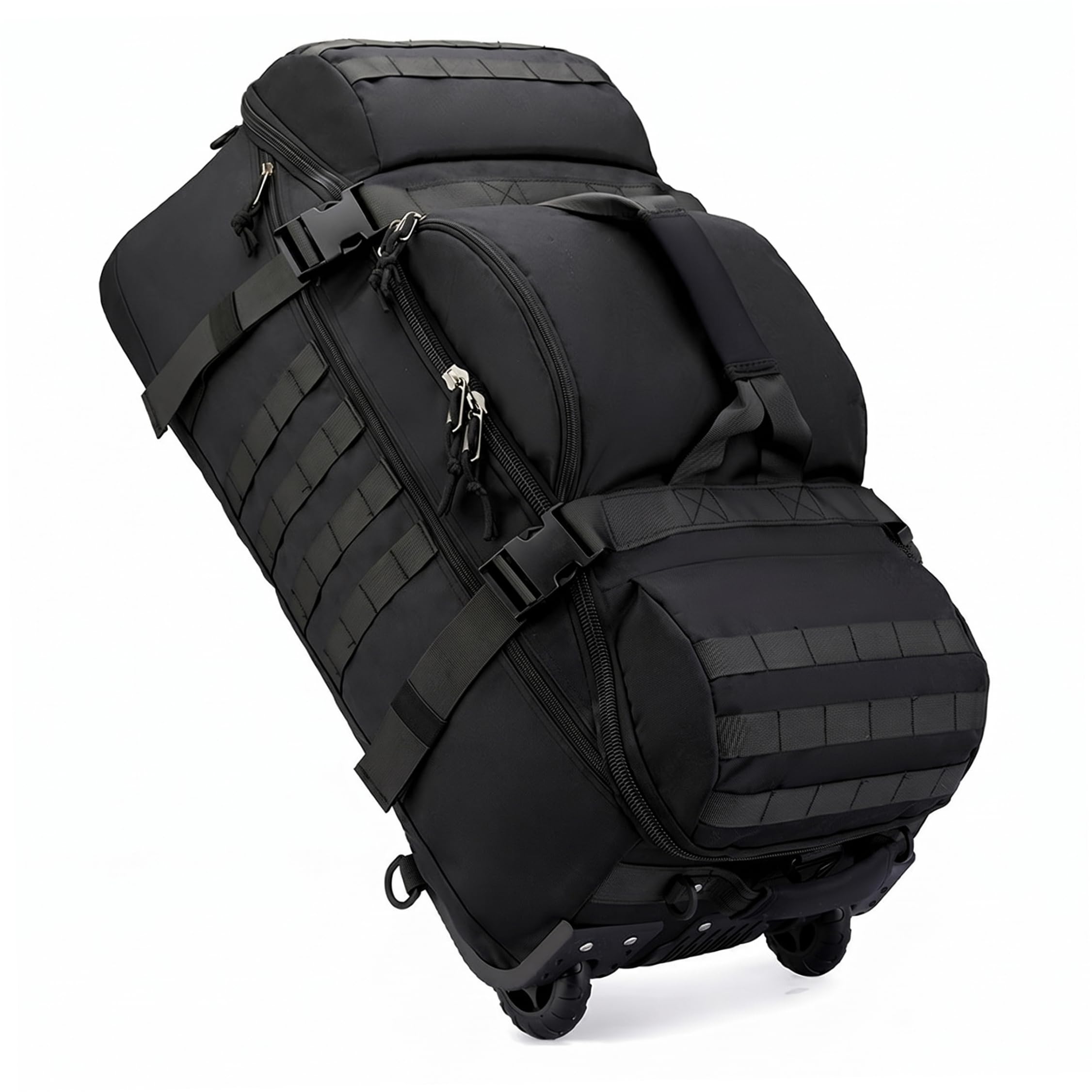 Bolsa de viaje con ruedas, bolsa de viaje con ruedas de 80 litros de gran capacidad, equipaje con y múltiples formas de transporte para escalada, senderismo, viajes, negro.