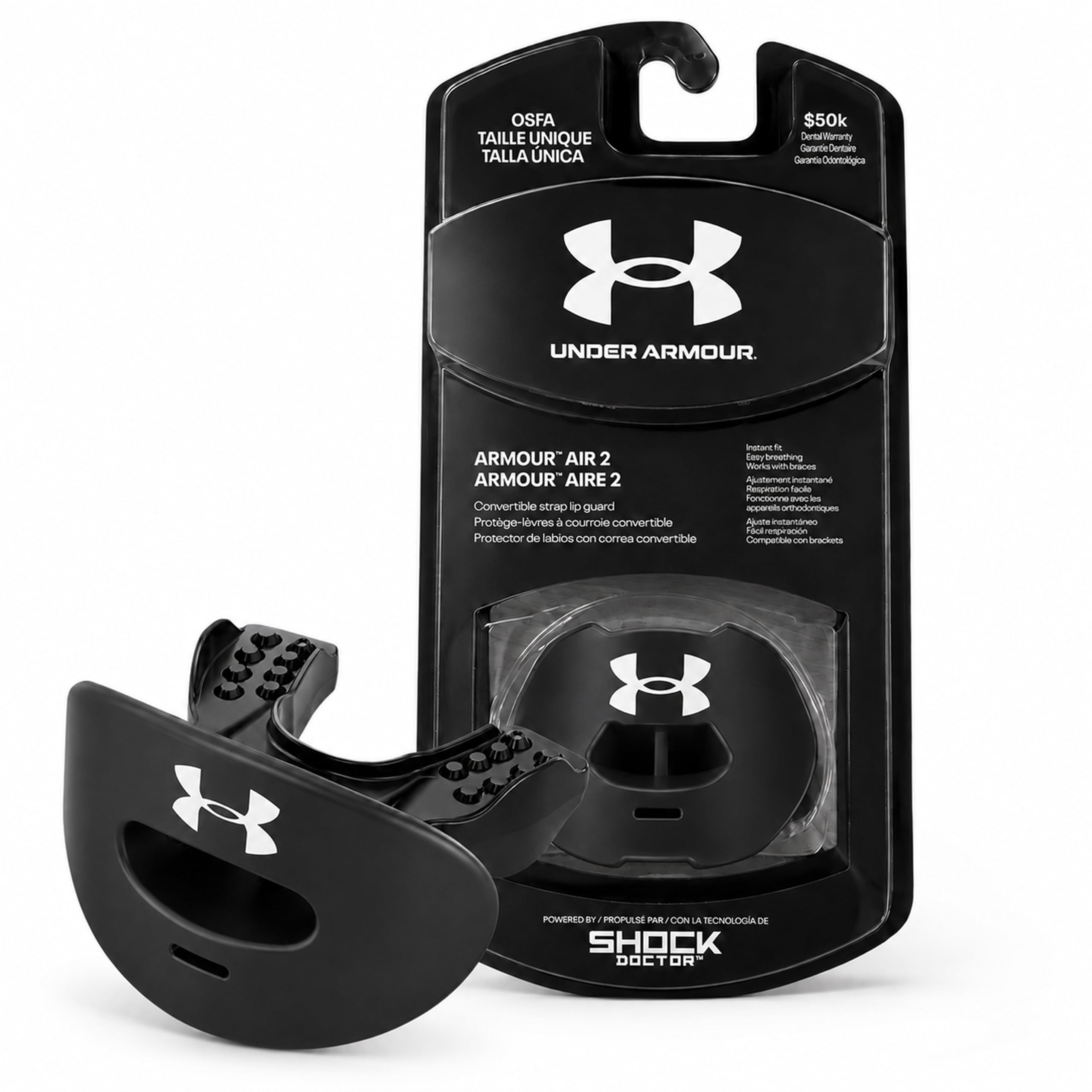 Under Armour Protector de labios para fútbol americano, protector bucal de fútbol americano con correa, boquilla de fútbol americano, protección bucal completa, protector bucal de fútbol americano