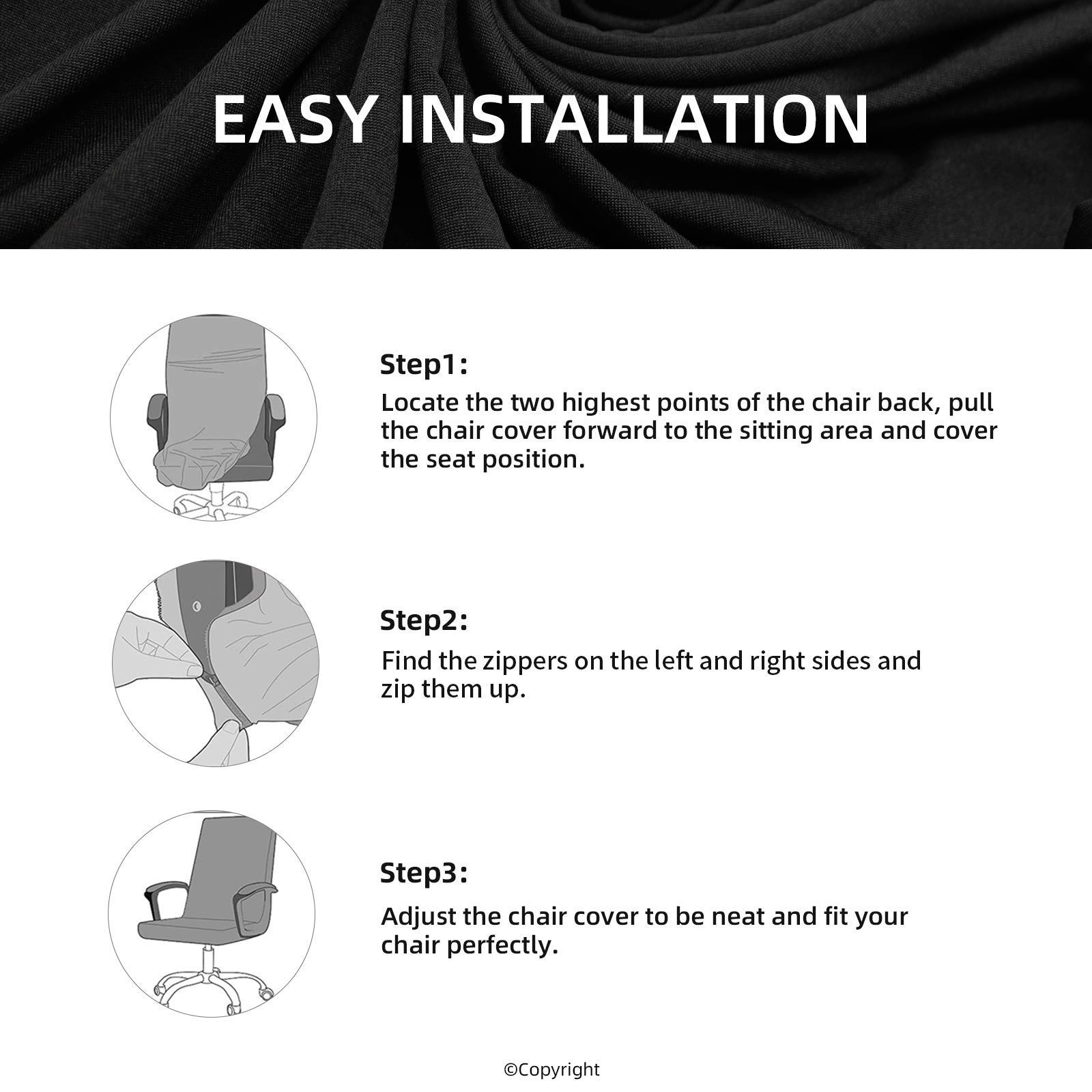 Funda elástica impermeable para silla de oficina con zíper duradero – Universal, lavable, extraíble, de licra, para silla giratoria – Protector de silla de escritorio suave para polvo, perros, gatos, mascotas (color negro) 7