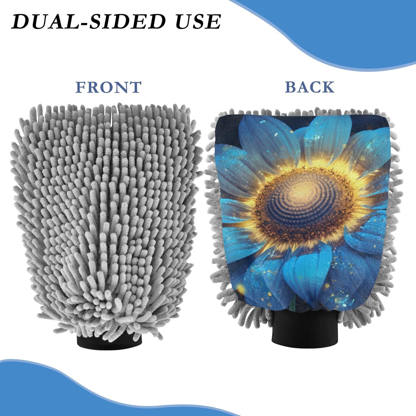 IOACIY Absorbent Microfiber Car Wash Drying Mitts, 2 Pack, Scratch-Free & Lint-Free, Rich Foam, Highly Absorbent, Double Sided, Wash Mitt Perfect for Car Washing, L, Sunflower (14)