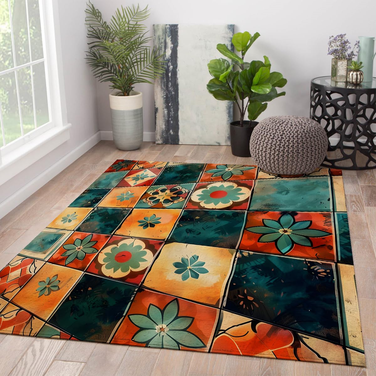 Grand tapis salon antidérapant 160x200 lavable facile d'entretien