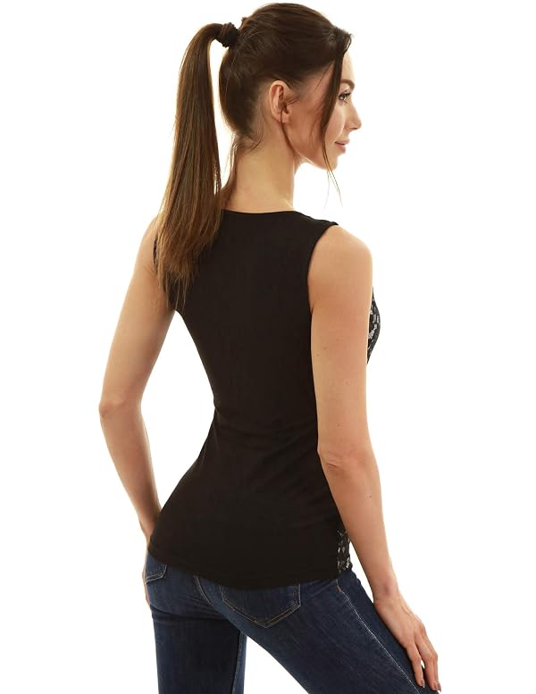 AmélieBoutik Women Scallop V Neck Crossover Empire Waist Floral Lace Overlay Blouse Top(Black Large) by AmélieBoutik - Used condition - Image 5