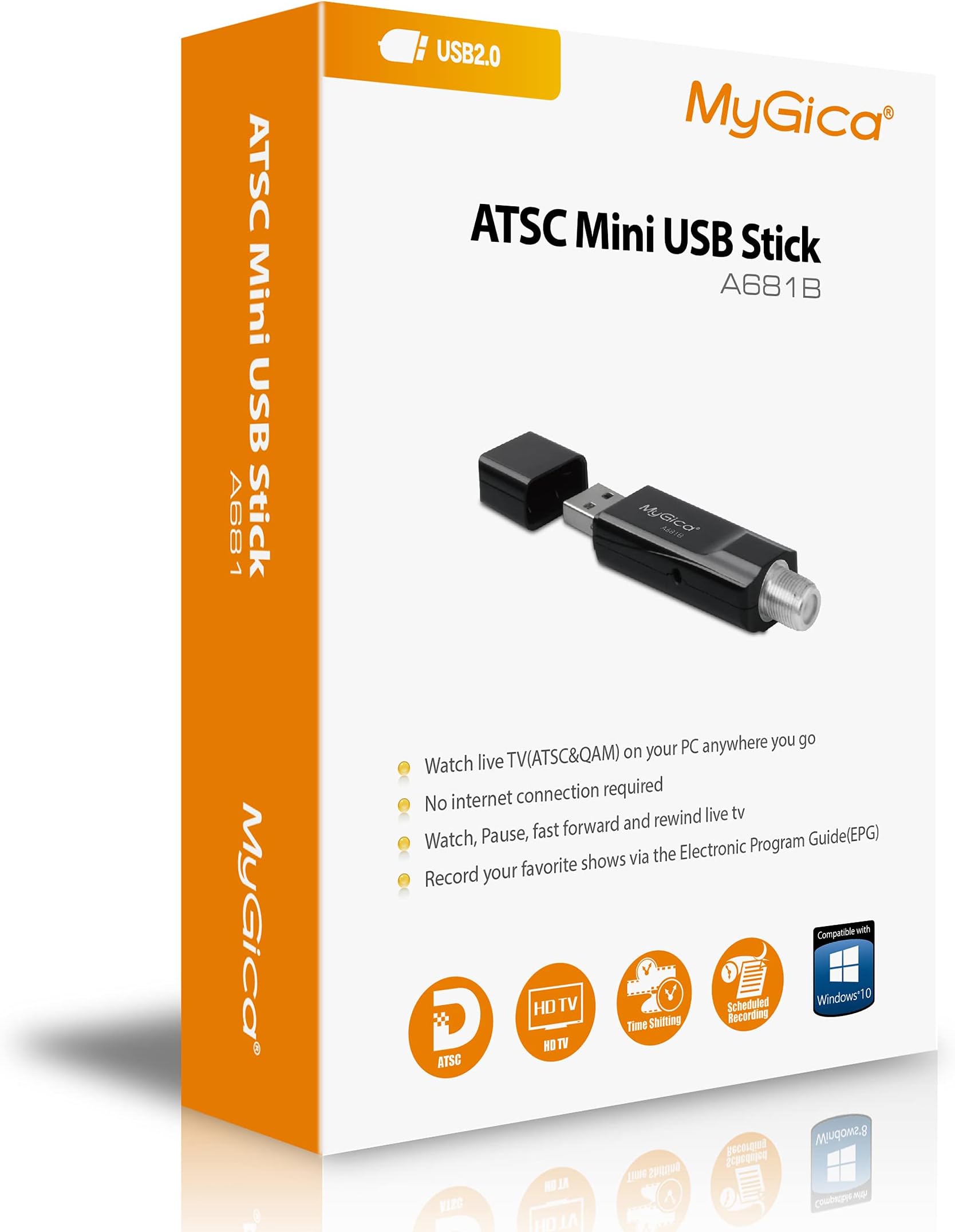 MyGica Hybrid USB TV Tuner, ATSC/Clear QAM HDTV for PC Laptop Windows10 and Android TV with Mini