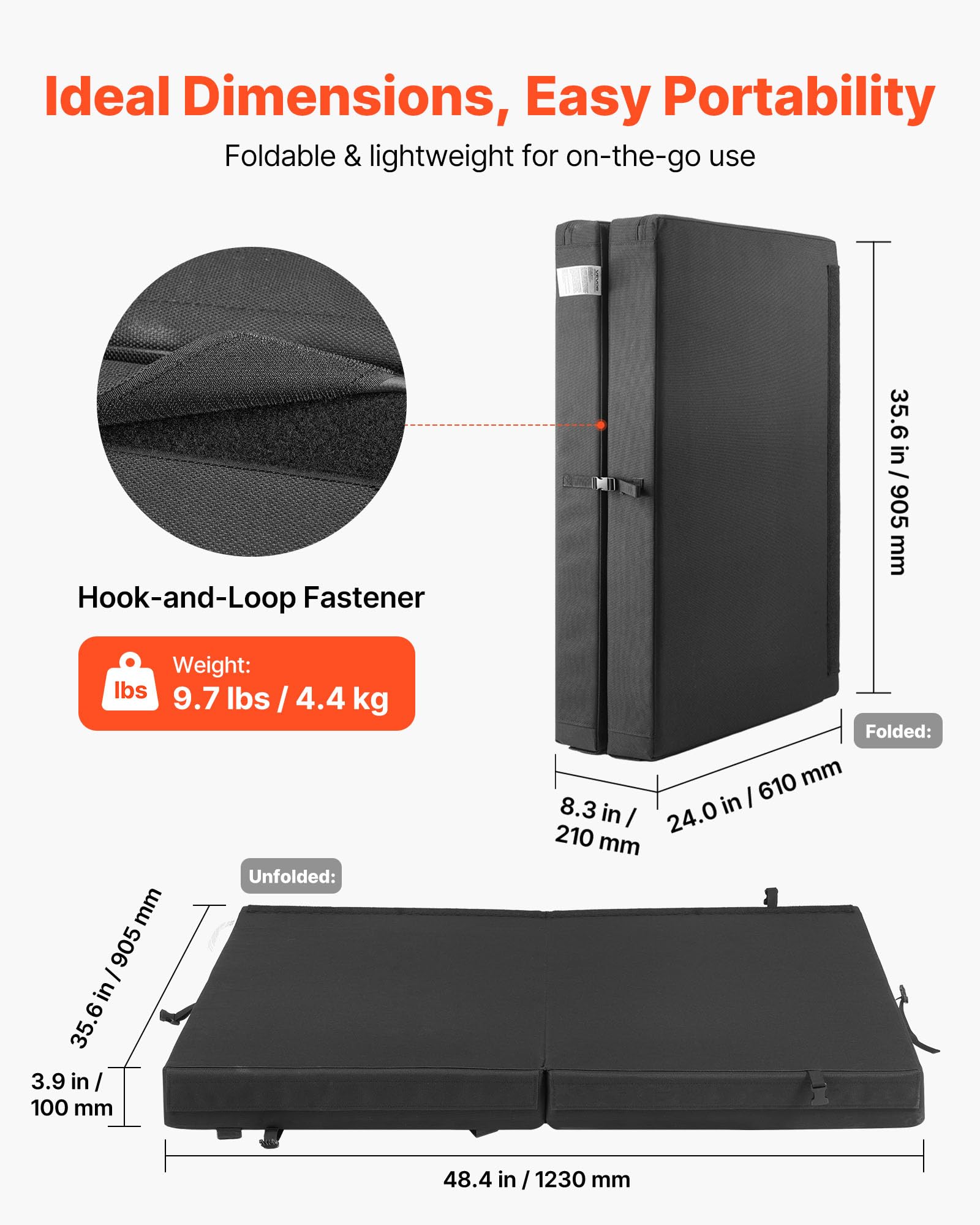 VEVOR Boulder Airpad, Dos Pliegues para montañismo, Almohadilla de Choque con Correas Ajustables para Mochila y asa, Plegable, Ligera para Bloqueo en Interiores y Escalada al Aire Libre
