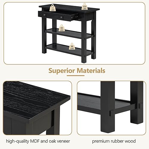 Miniatura 64 de Mesa consola rústica, mesa de sofá de 50 pulgadas de largo con 3 cajones y estante de almacenamiento abierto de 2 niveles, para sala de estar,