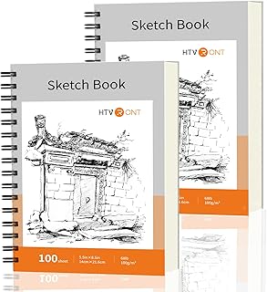HTVRONT Sketchbook for Drawing 8.5" x 5.5" -2 Pack 100 Sheets Sketch Books for Adults Kids Acid Free (68lb, 100gsm), Sketch Book for Kids with Hardcover for Colored Pencil, Charcoal, Sketching Sticks
