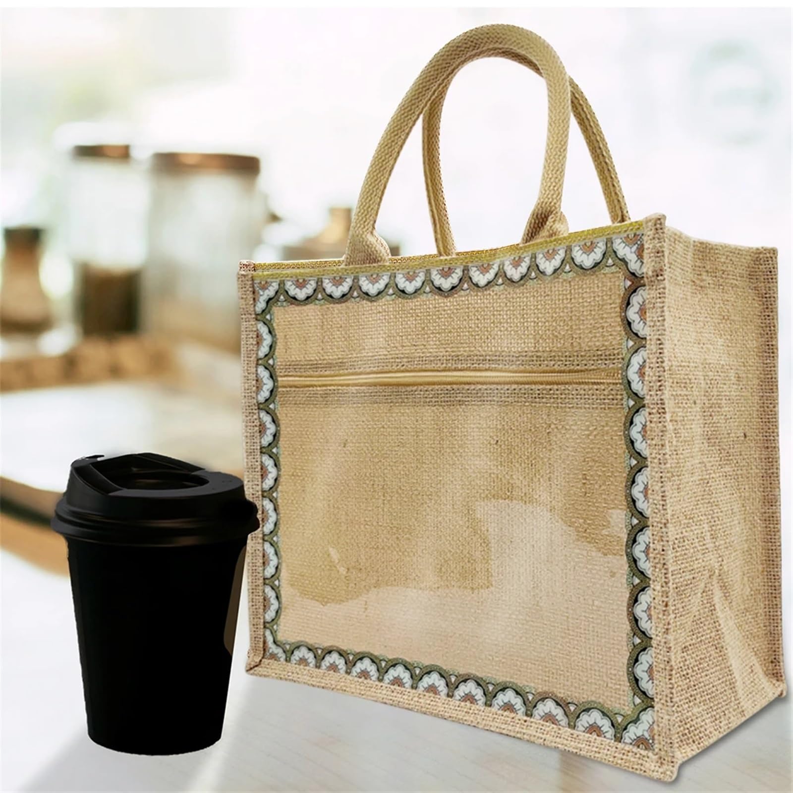Torba z juty, Torba materiałowa Lniana Juta Zakupy Wielokrotnego użytku Wodoodporny uchwyt na zakupy Płótno Diy Prezent 1/2 szt(1pc)