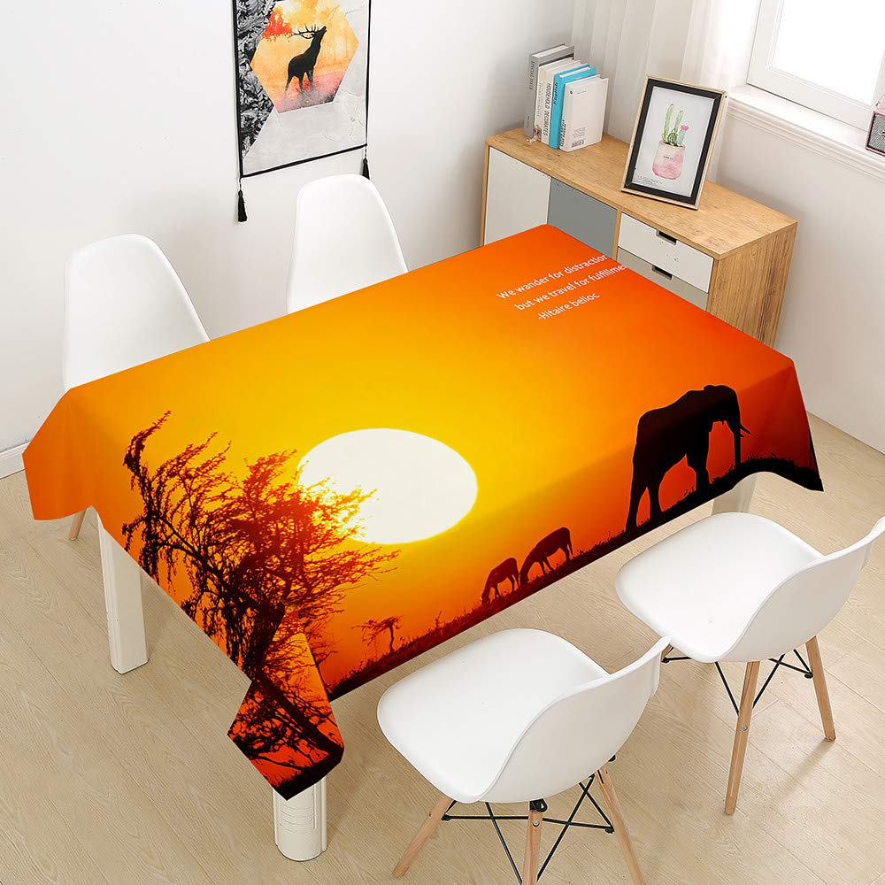 Chickwin-Shop Dusk Chickwin Tablecloth Animal Elephant Print Tablecloths Rectangular Stain Proof Waterproof Wipe Clean Table Cover Table Decoration For Kitchen Dining Table (,140X260cm)