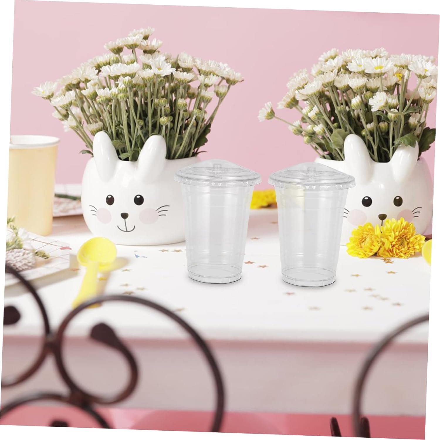 Unomor 100pcs Milk Tea Cup Bulk Reusable Coffee Cups Lids Leakproof for Iced Coffee Smoothies Lemonade Party Supplies