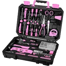 DEKO 138 Piece Pink Tool Kit Complete Home Tool Set with Claw Hammer, Adjustable Wrench, Combination Pliers, Screwdriver Set, Tape Measure - Basic Household Repair Toolbox for DIY Projects