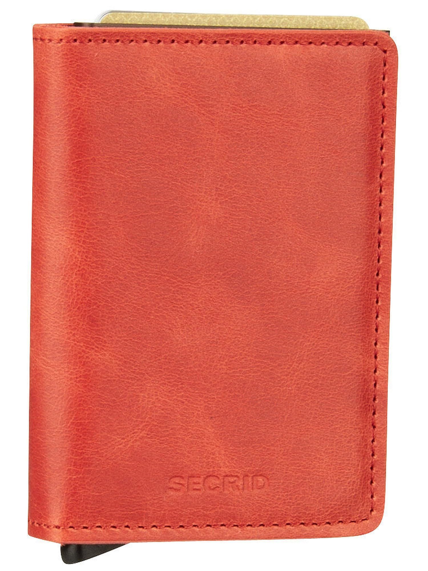 Secrid Slimwallet Kartenetui Orange aus Leder für 4 Karten mit oder 6 Karten ohne Prägung, Maße: 10,2 x 6,8 x 1,6 cm, SV-Orange