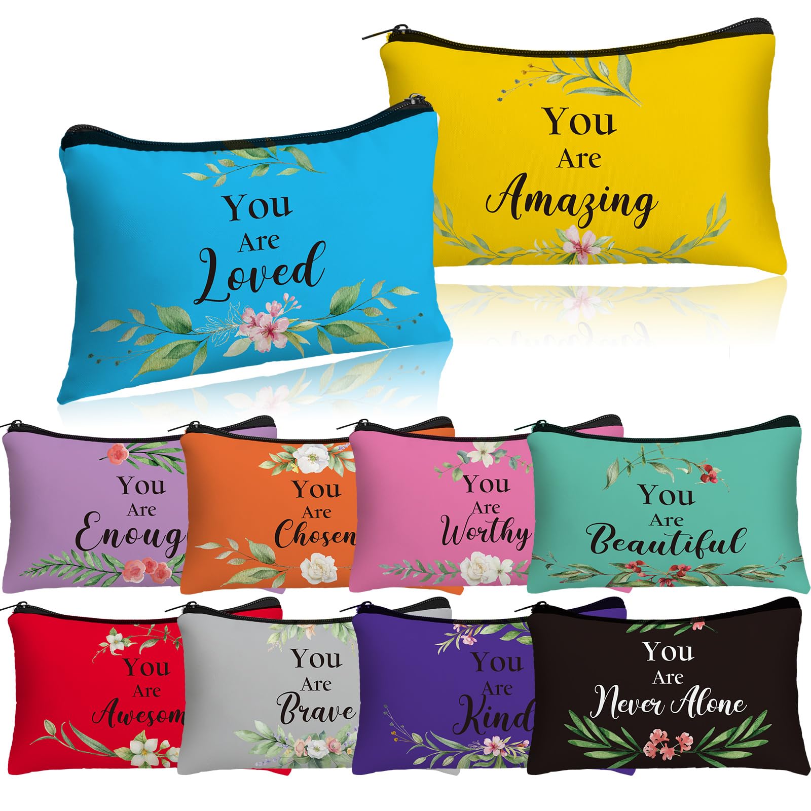Hillban 10 Pcs Inspirational Makeup Bags for Women Bulk Cosmetic Bags Christian Bible Verse Cosmetic Pouch for Valentine's Day Galentine's Day Gift
