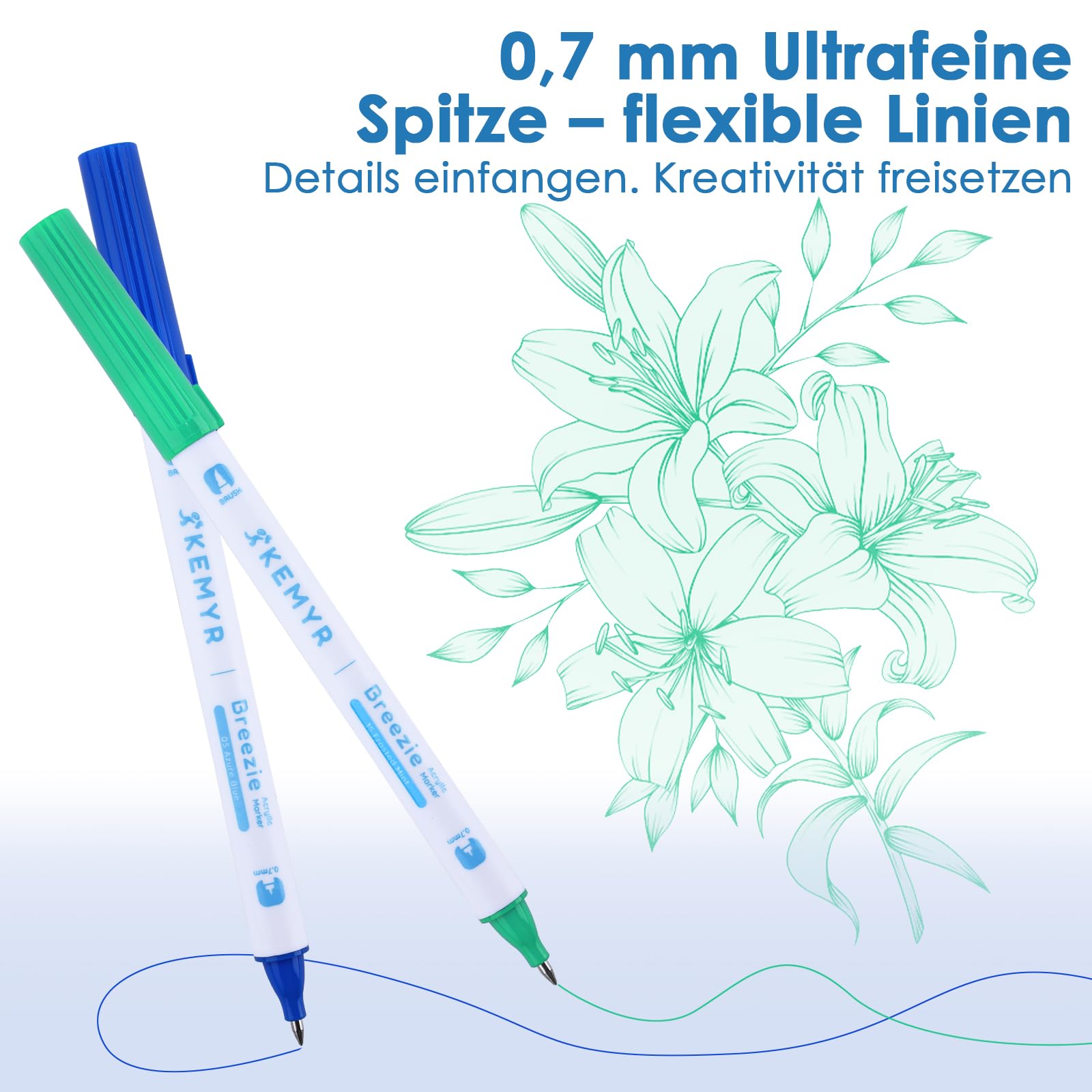 KEMYR Acrylstifte 48 Farben,1-5mm Pinsel Acrylmarker&0,7mm Acryl Gelstifte | Doppelspitze Acrylstifte wasserfest für Stein, Holz, Glas & schwarzes Papier, ideal zum Malen,Journaling&DIY Crafts