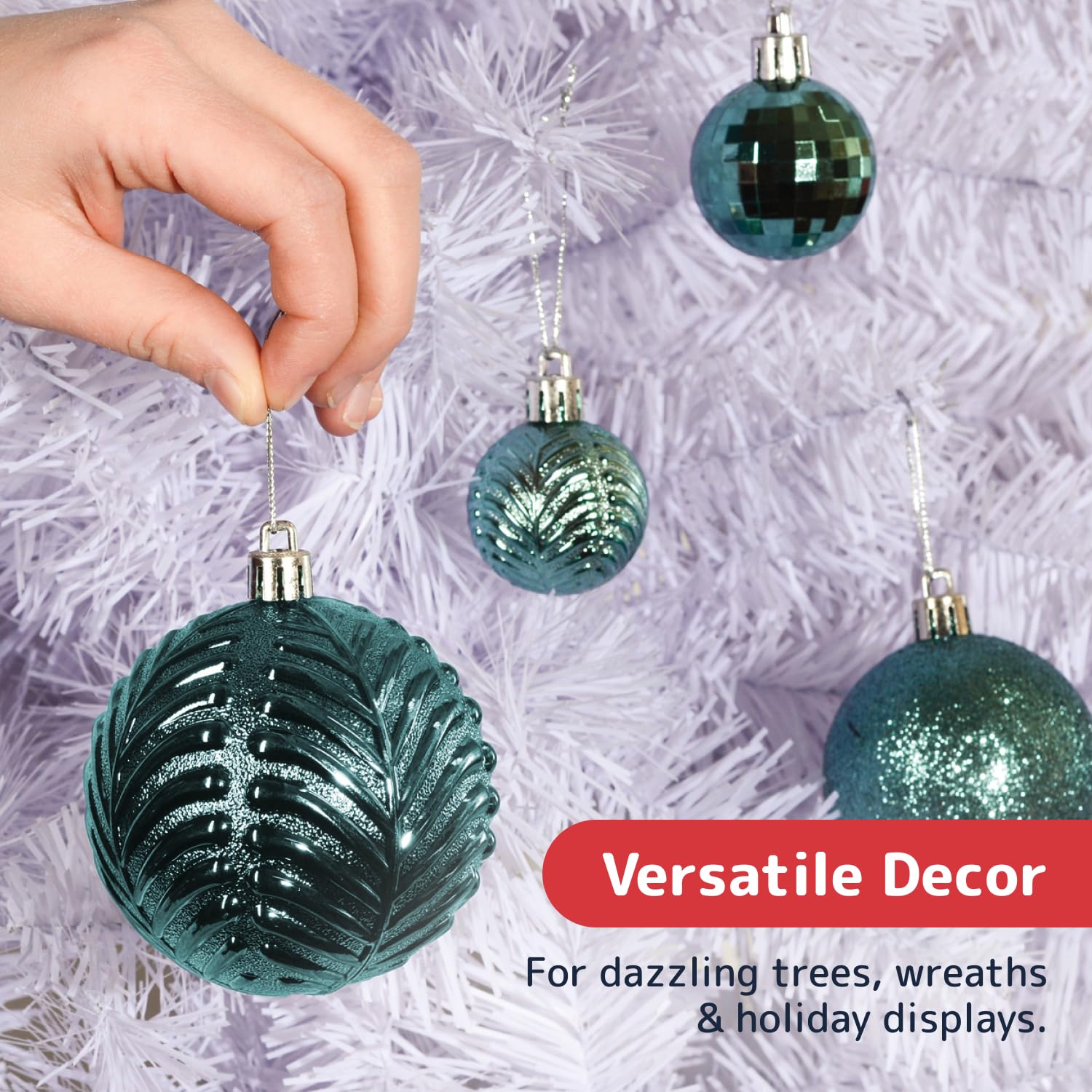 Prextex Palline di Natale Turchesi per Decorazioni Natalizie - 36 Pezzi Addobbi Natalizi Infrangibili Albero Natale con Gancio - Decorazioni Albero di Natale (Combo di 6 Stili in 3 Misure Diverse)