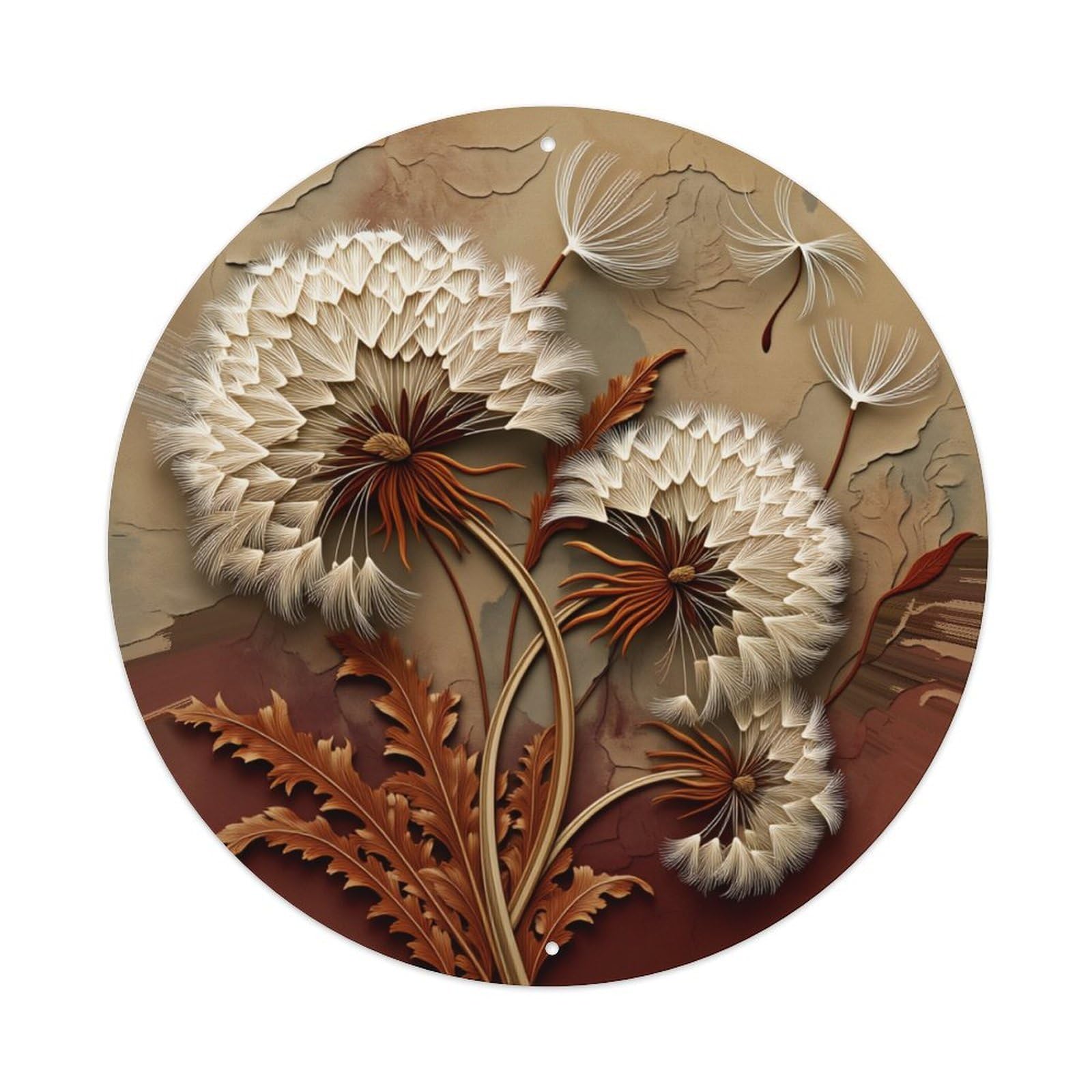 Dandelion Seeds Floating Autumn Leaves Round Tin Sign Retro Metal Sign for Cafe Bar Pub Home Game Room Gym Club Wall Decoration Vintage Metal Poster 8x8 Inch